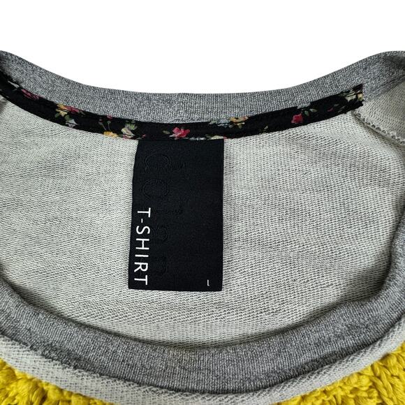 Dolan Boho Yellow Gray Chunky Knit Front 3/4 Sleeve Top Women's Size Large - Picture 4 of 5